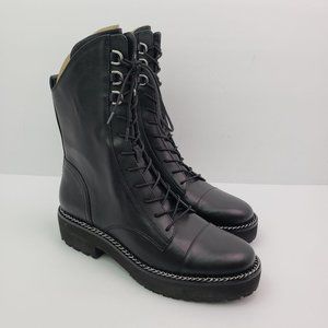 NEW Sam Edelman Lenley Womens Size 9.5 Black Leather Lace Up Combat Boots
